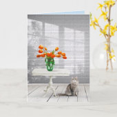 Orange Tulips mit Cat Get Well Karte (Gelbe Blume)