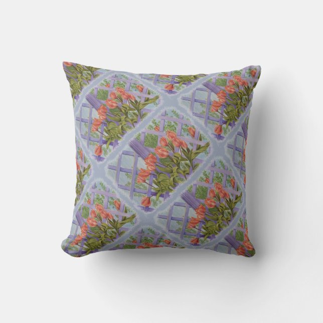 ORANGE TULIPS MIT LILA LATTICE PILLOW KISSEN (Vorderseite)