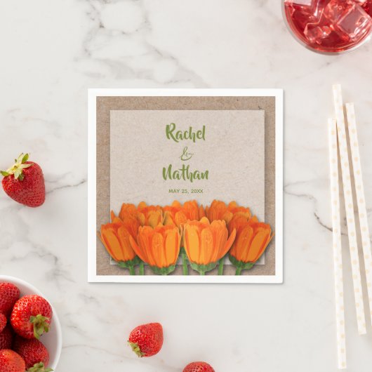 Orange Tulips on Kraft Background Party Napkins Serviette (Beispiel)