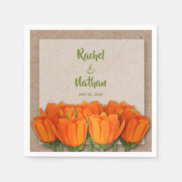 Orange Tulips on Kraft Background Party Napkins Serviette