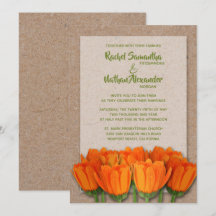 Orange Tulips on Kraft Wedding Einladungen