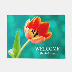 Orange Tulpe auf Grün Fußmatte
