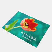 Orange Tulpe auf Grün Fußmatte (Schrägansicht)