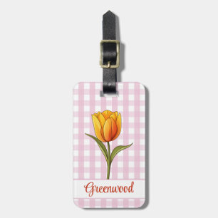Orange Tulpe, Rosa Gingham, Benutzerdefiniert Gepäckanhänger