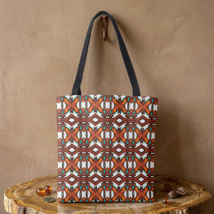 Orange, Türkis, Braune Stammes-Symmetrie Tasche