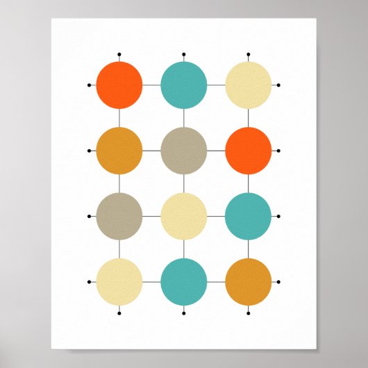 Orange Türkis Cream Tan Circles on Grid Poster (Vorne)