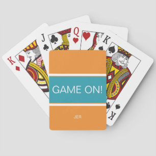 Orange & Türkis GAME ON Zitat Monogramm Spielkarten