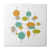 Orange Türkis grüne Kreise Mitteljahrhundert Retro Fliese (Vorderseite)