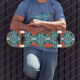Orange Türkis Muster Skateboard