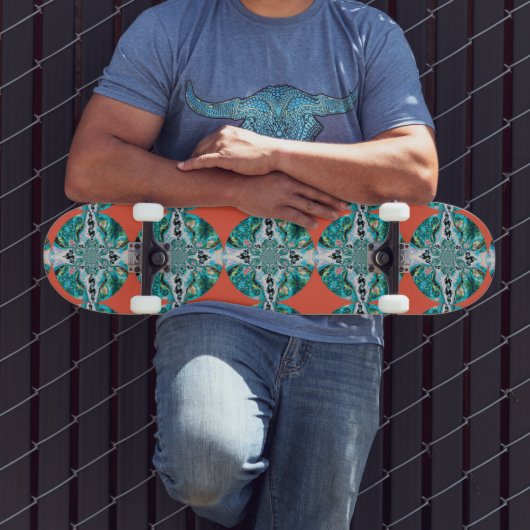 Orange Türkis Muster Skateboard (Außenbereich 3)