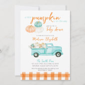 Orange & Türkis Pumpkin Truck Kinderdusche Einladung (Vorderseite)