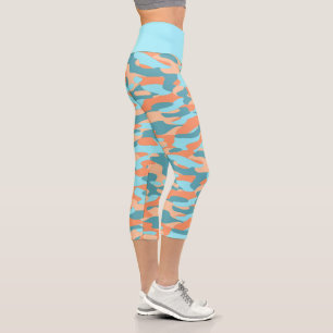 Orange Türkise Aquamarin Blue Camouflage Pattern Capri Leggings