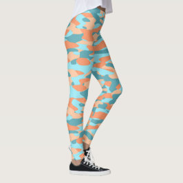 Orange Türkise Aquamarin Blue Camouflage Pattern Leggings