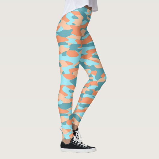 Orange Türkise Aquamarin Blue Camouflage Pattern Leggings (Rechts)