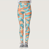 Orange Türkise Aquamarin Blue Camouflage Pattern Leggings (Vorderseite)