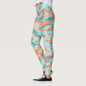 Orange Türkise Aquamarin Blue Camouflage Pattern Leggings (Links)