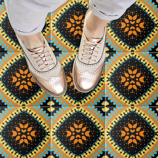 Orange Türkise Black Ethnic Oriental Boho Fliese