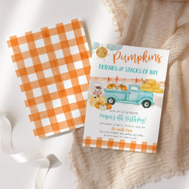 Orange & Türkise Pumpkin Harvest Truck Birthday Einladung