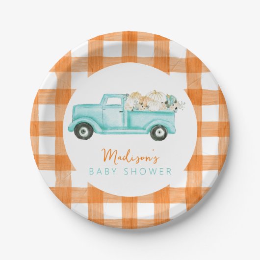 Orange & Türkise Pumpkin Harvest Truck Pappteller (Vorderseite)