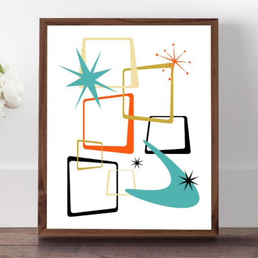 Orange Turquoise Atomstars Boomerang Mitte des Jah Poster