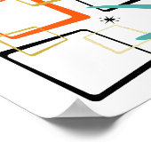 Orange Turquoise Atomstars Boomerang Mitte des Jah Poster (Ecke)