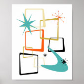 Orange Turquoise Atomstars Boomerang Mitte des Jah Poster (Vorne)
