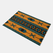 Orange Turquoise Aztec Pattern Südwest Tribal Fußmatte (Schrägansicht)