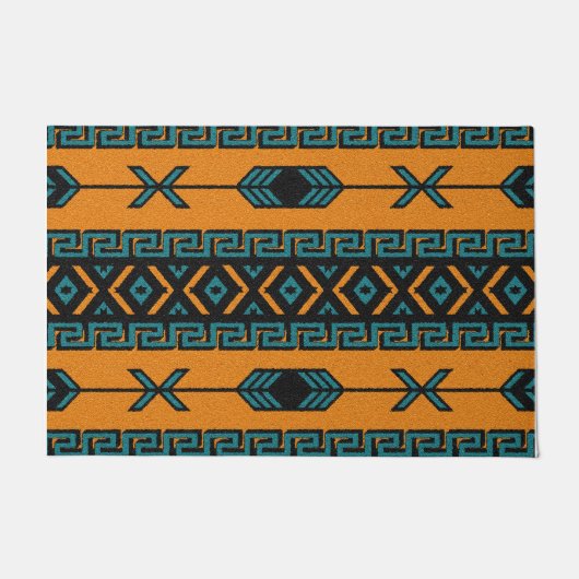 Orange Turquoise Aztec Pattern Südwest Tribal Fußmatte (Vorderseite)