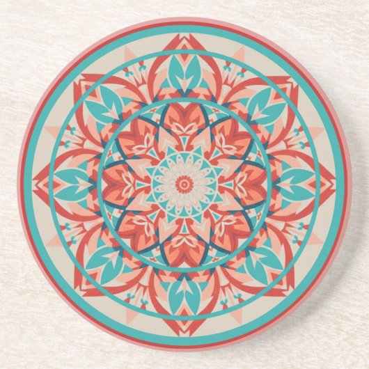 Orange & Turquoise Boho Mandala Getränkeuntersetzer (Vorne)
