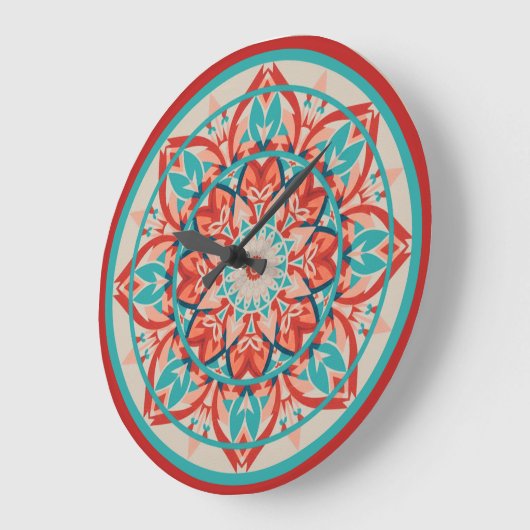 Orange & Turquoise Boho Mandala  Large Clock Große Wanduhr (Winkel)