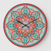Orange & Turquoise Boho Mandala  Large Clock Große Wanduhr (Vorderseite)