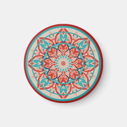 Orange & Turquoise Boho Mandala Magnet (Vorne)