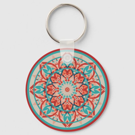 Orange & Turquoise Boho Mandala Schlüsselanhänger (Vorderseite)