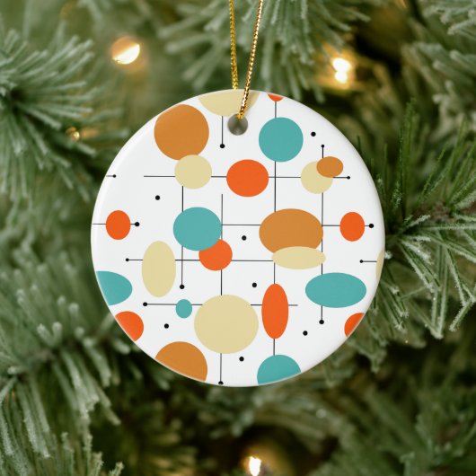 Orange Turquoise Circles Mitte Jahrhundert Weihnac Keramik Ornament (Baum)