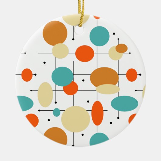 Orange Turquoise Circles Mitte Jahrhundert Weihnac Keramik Ornament (Vorne)