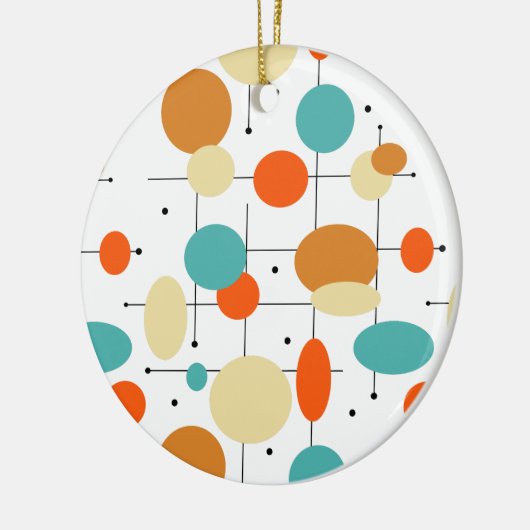 Orange Turquoise Circles Mitte Jahrhundert Weihnac Keramik Ornament (Links)