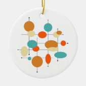 Orange Turquoise Circles Mitte Jahrhundert Weihnac Keramik Ornament (Vorne)