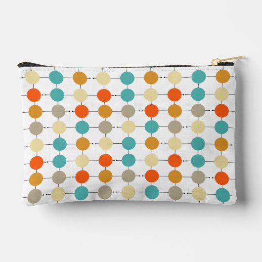 Orange Turquoise Cream Circles Grid Mitte Jahrhund Zubehörtasche (Rückseite)