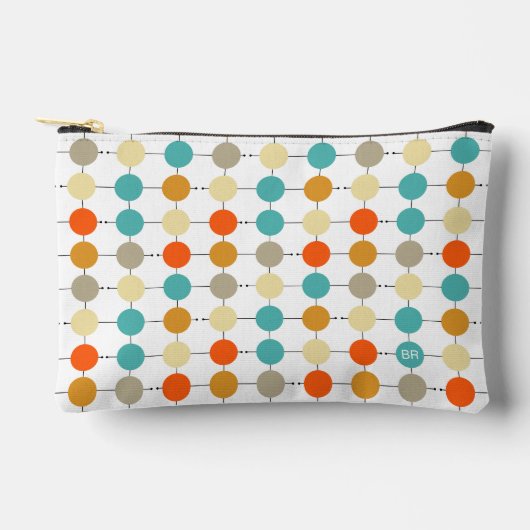 Orange Turquoise Cream Circles Grid Mitte Jahrhund Zubehörtasche (Vorderseite)