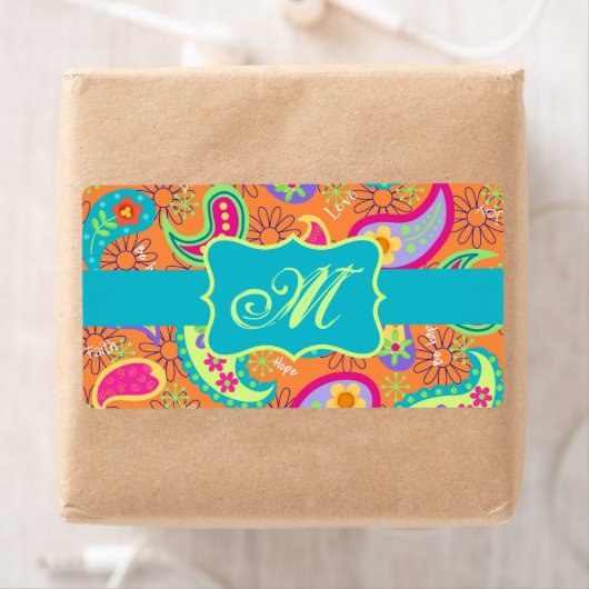 Orange Turquoise Modern Paisley Pattern Monogram (Insitu)