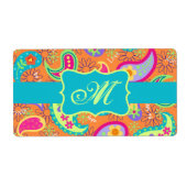 Orange Turquoise Modern Paisley Pattern Monogram (Vorne)