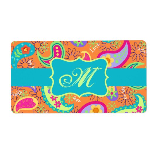Orange Turquoise Modern Paisley Pattern Monogram (Vorne)