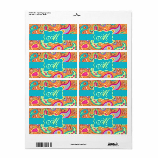 Orange Turquoise Modern Paisley Pattern Monogram (Vorne)