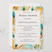 Orange Turquoise Peacock Feathers Brautparty Einladung (Vorderseite)