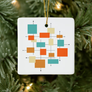Orange Turquoise Squares Mitte Jahrhundert Weihnac Keramikornament
