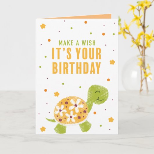 Orange Turtle Birthday Greeting Card Karte (Gelbe Blume)