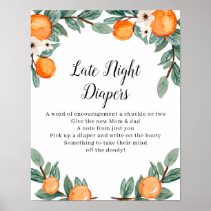 Orange Twin Baby Dusche Spate Night Diaper Zeichen Poster