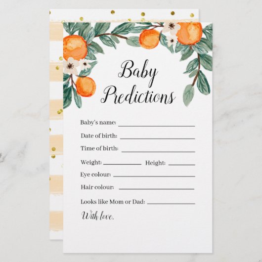 Orange Twin Baby Shower Baby Predictions Game (Vorne/Hinten)