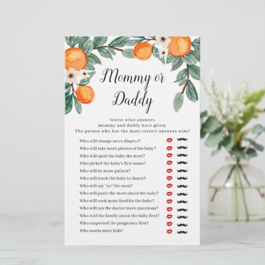 Orange Twin Baby Shower Mommy oder Daddy Game (Stehend Vorderseite)