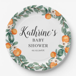 Orange Twin Baby Shower Paper Plakatvorlage Pappteller